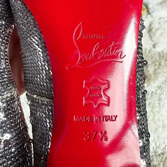 Christian louboutin sequin DECOLTISSIMO 100 SILVER PAILLETTES pointed toe heel - Picture 5 of 14